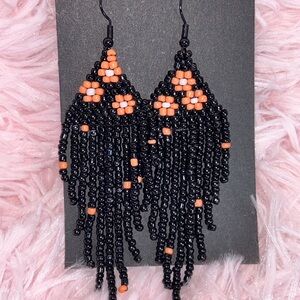 Chic Black and Orange Beaded Earrings